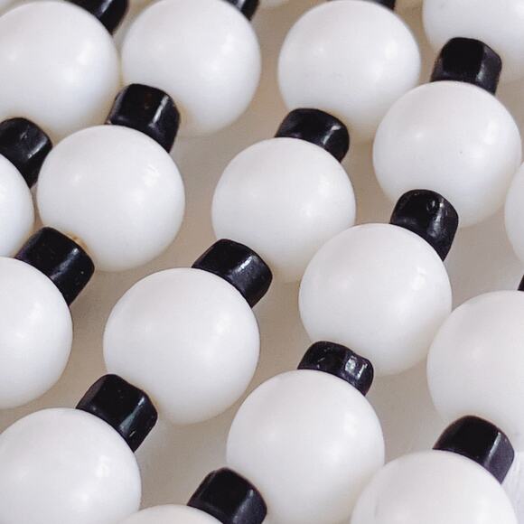 VTG Mid Century Black White Bib Necklace Molded Beads Hook Clasp 1950s 60s - Picture 6 of 13